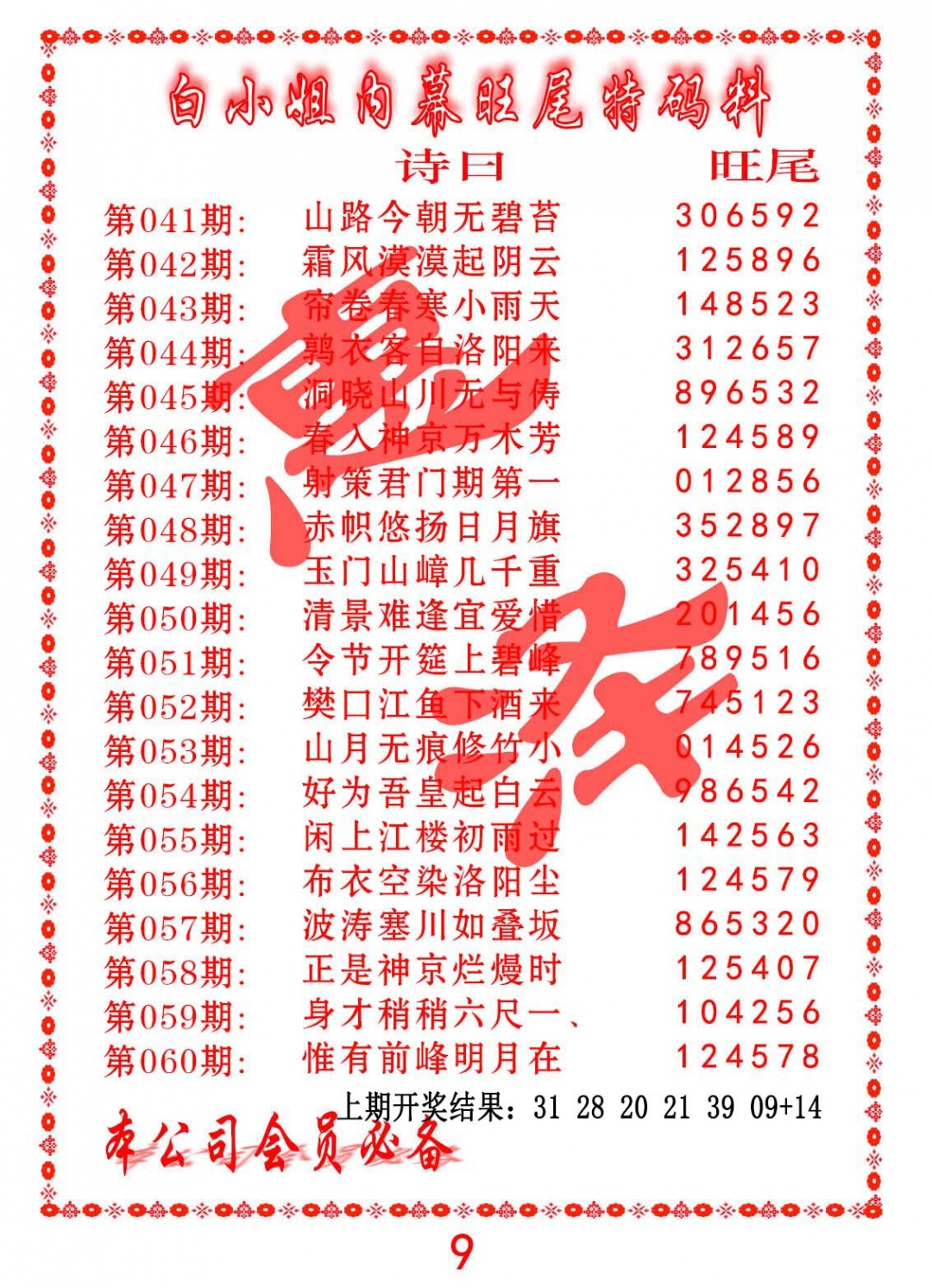 056期内幕旺尾特码料[图]