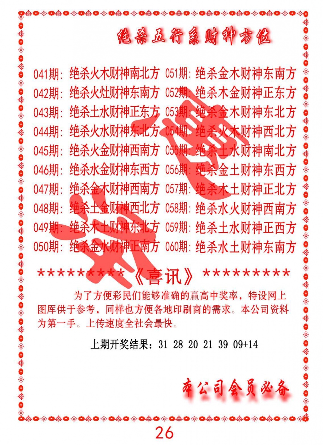 056期绝杀五行及财神方位[图]
